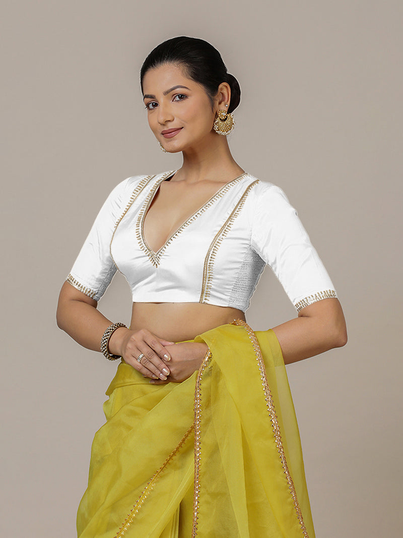 Zohra x Luxe | Pearl White Saree Blouse w/ FlexiFit™ Side Seam-Binks