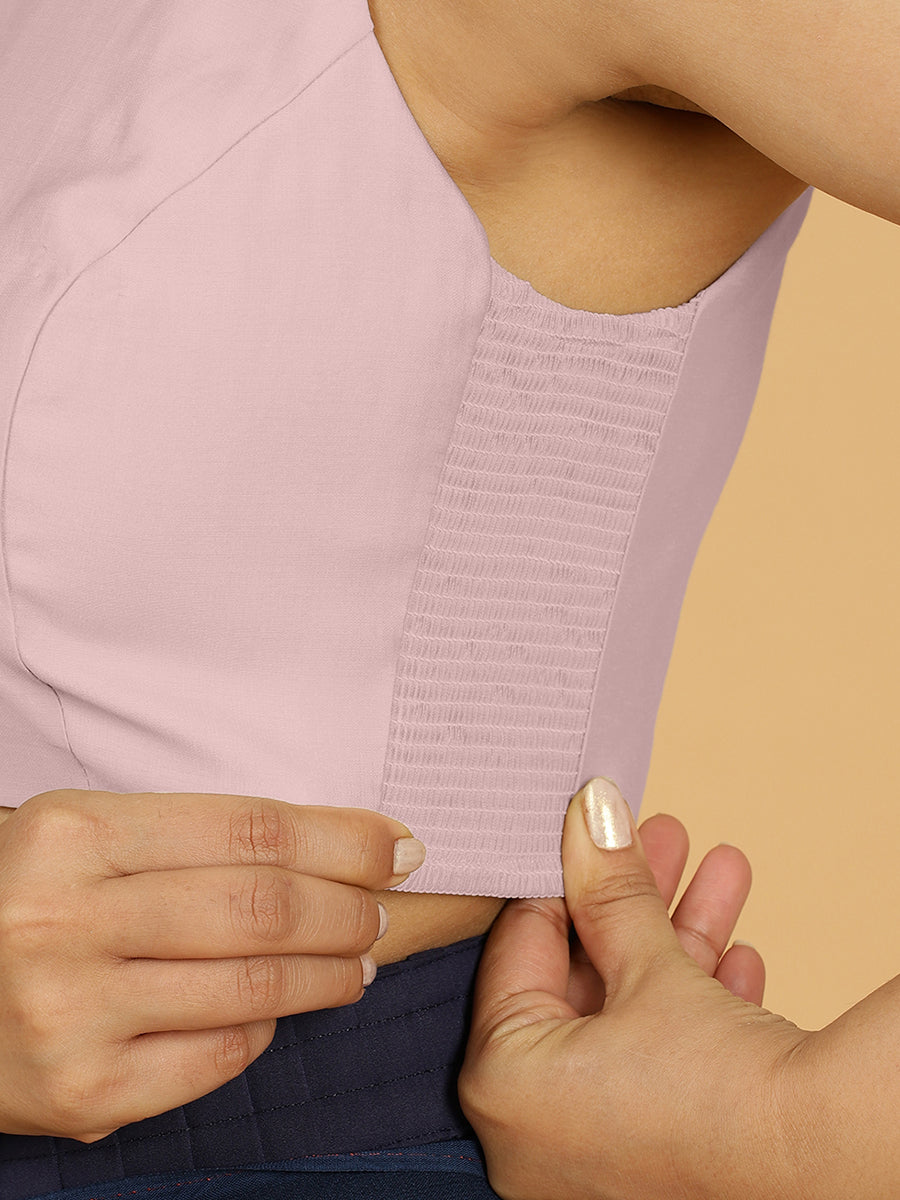 Zubeida x Rozaana Saree Blouse, in Pink Viscose, featuring sleeveless and halter neckline, made for daily & work (view 3).