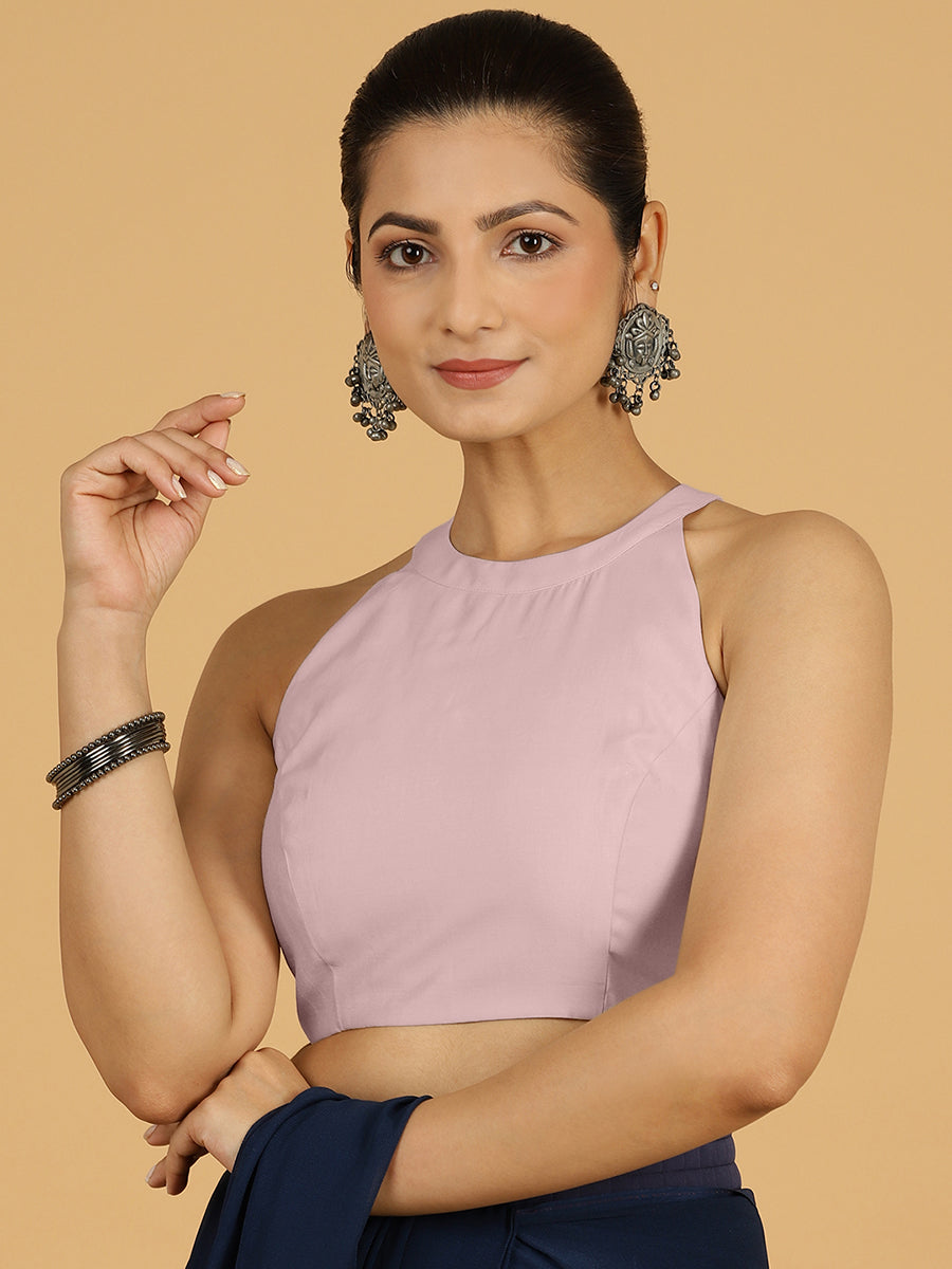 Zubeida x Rozaana Saree Blouse, in Pink Viscose, featuring sleeveless and halter neckline, made for daily & work (view 8).