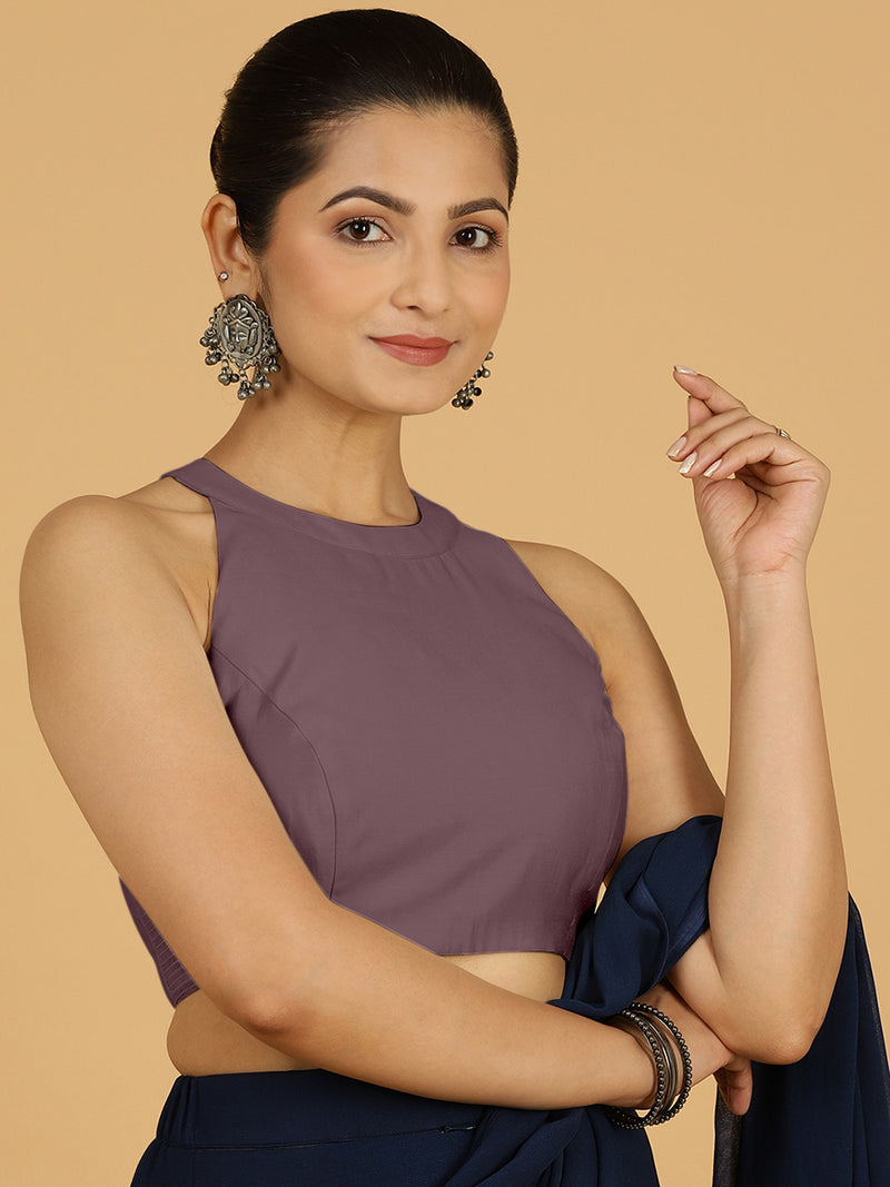 Zubeida x Rozaana | Purple Mauve Sleeveless Halter Neck Saree Blouse-Binks