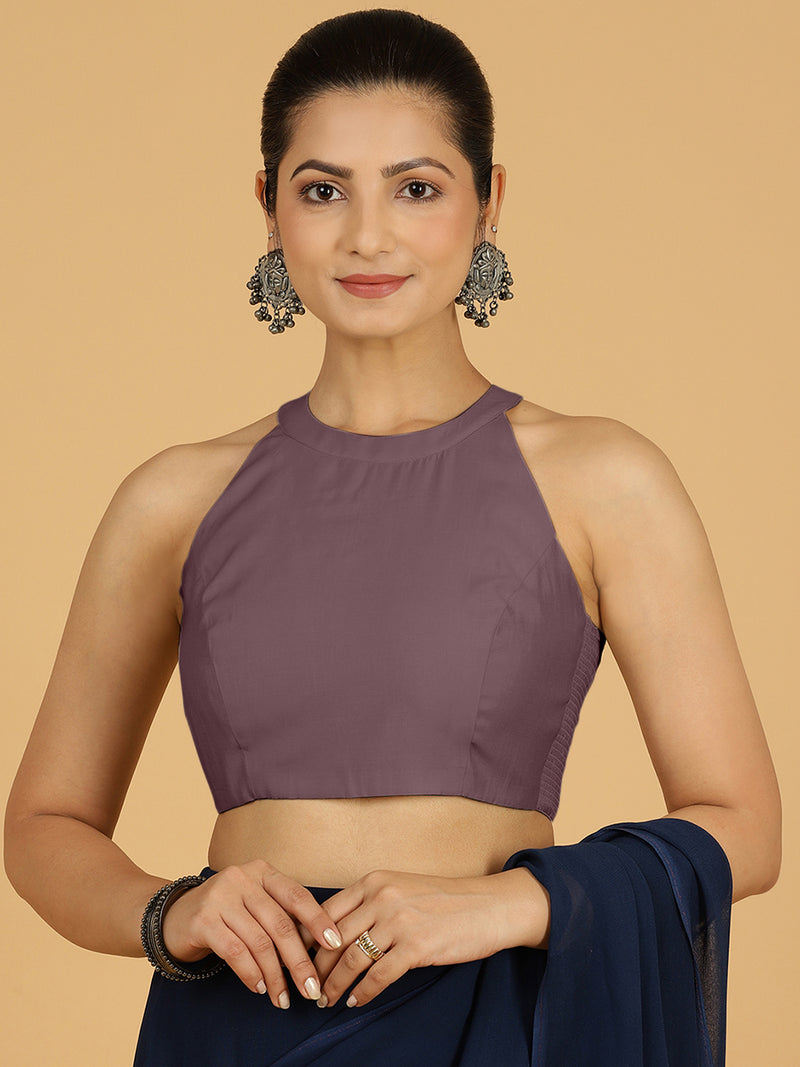 Zubeida x Rozaana | Purple Mauve Sleeveless Halter Neck Saree Blouse-Binks
