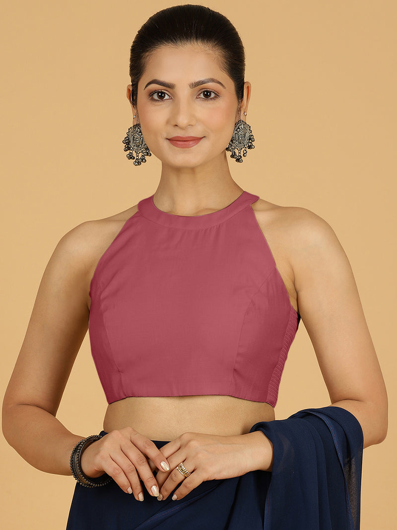 Zubeida x Rozaana | Rose Pink Sleeveless Halter Neck Saree Blouse-Binks