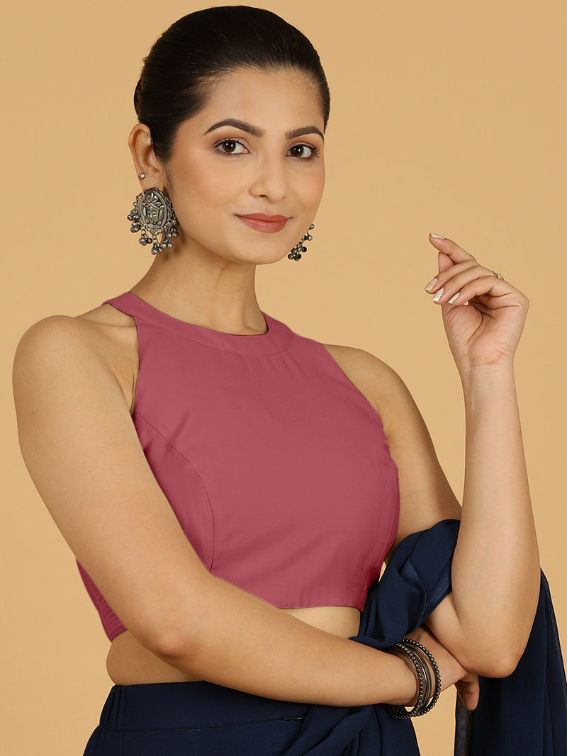 Zubeida x Rozaana | Rose Pink Sleeveless Halter Neck Saree Blouse-Binks