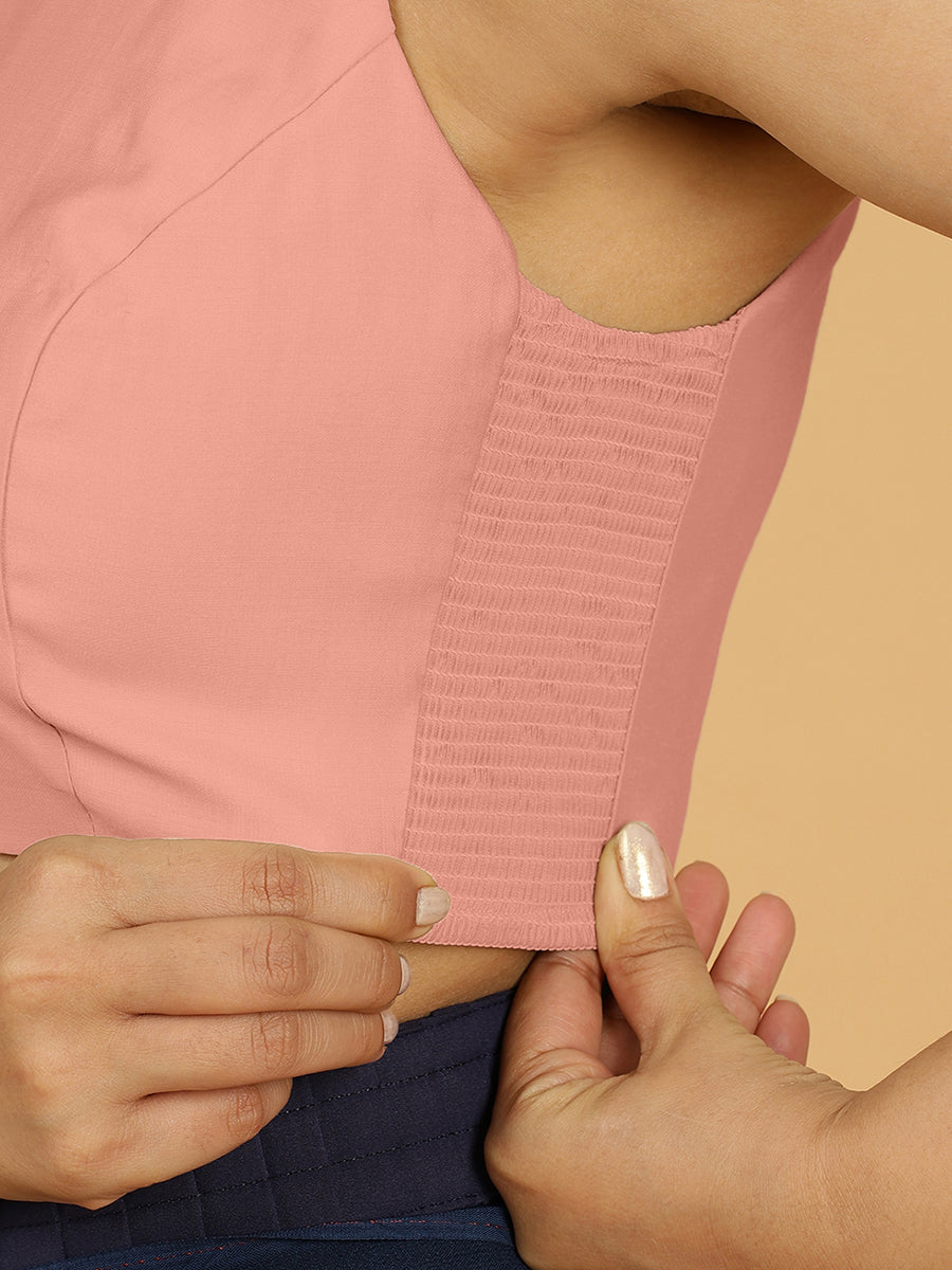 Zubeida x Rozaana Saree Blouse, in Pink Viscose, featuring sleeveless and halter neckline, made for daily & work (view 3).