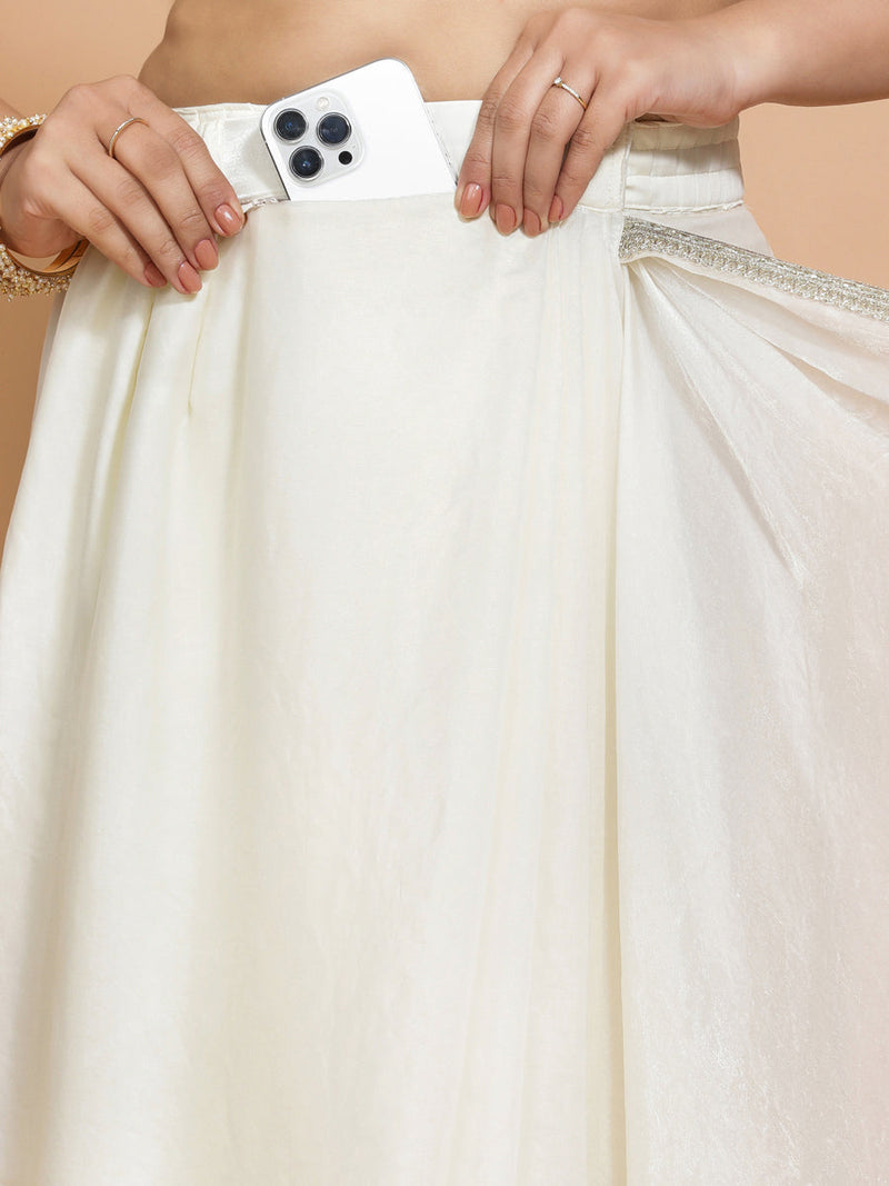 Diana DrapeFit™ One Minute Saree Combo | Opal Mist White Tissue Saree with Cream Embroidered Zeelaf Blouse | Ready-To-Wear Saree Optional-Binks