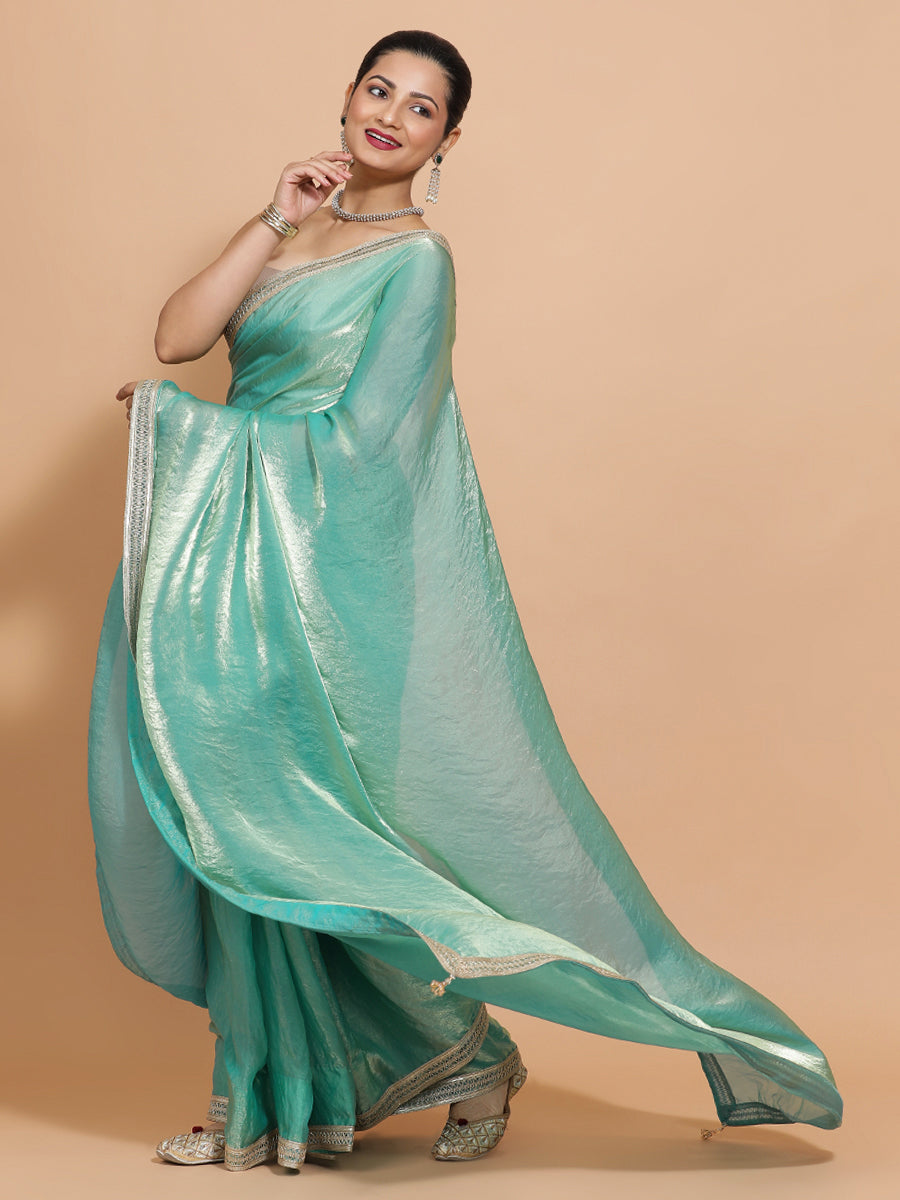 Helen DrapeFit One Minute Saree Combo, in Green 80% Viscose 20% Polyester, featuring sleeveless, made for party & festive.