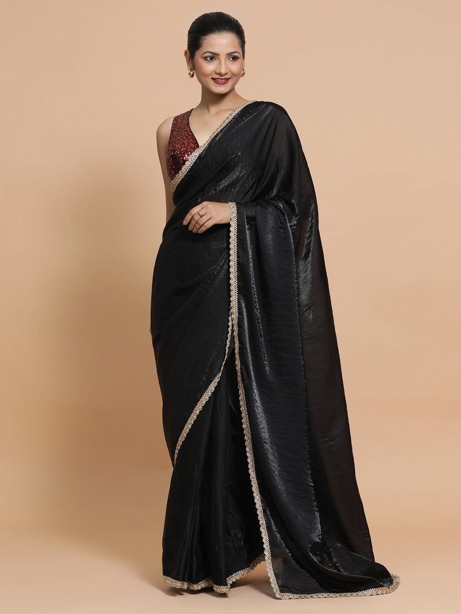 Jhilmil DrapeFit One Minute Saree Combo, in Black Sequin Fabric, featuring sleeveless, made for party & festive (view 4).