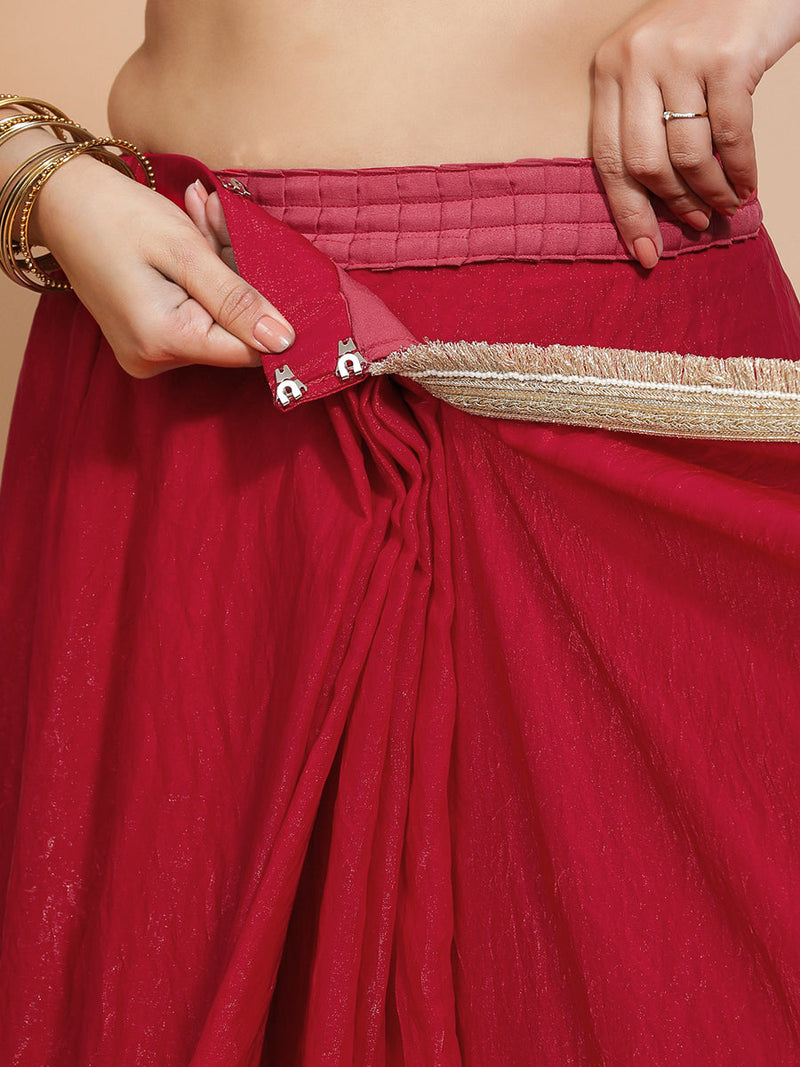 Ruby DrapeFit™ One Minute Saree Combo | Velvety Red Tissue Saree with Red Meenakari Saanvi Blouse | Ready-To-Wear Saree Optional-Binks