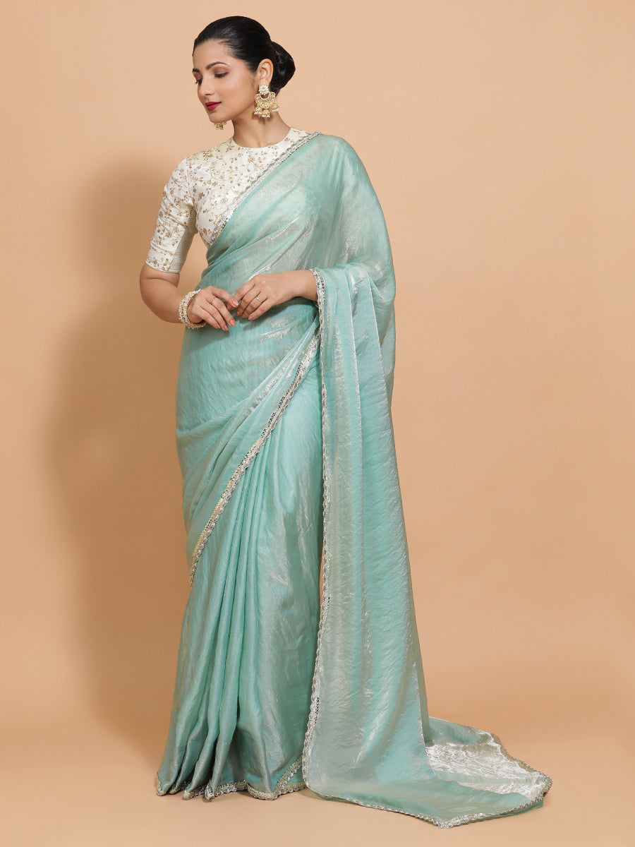 Sophia DrapeFit One Minute Saree Combo, in Red Satin Viscose, featuring elbow sleeves, made for party & festive (view 8).