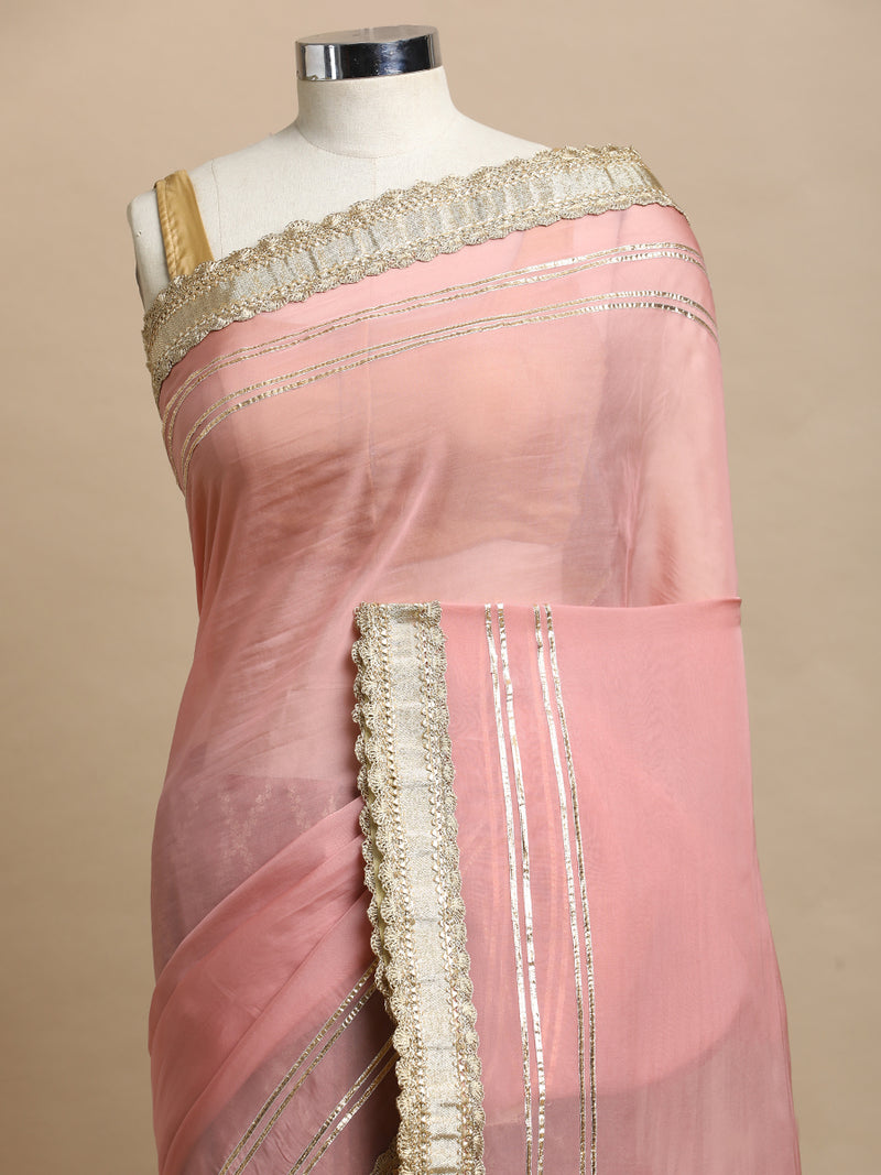 Ahalya x Tyohaar | Mauve & Pink Vine Mesh Brocade Saree With Heavy Zari Designer Lace-Binks