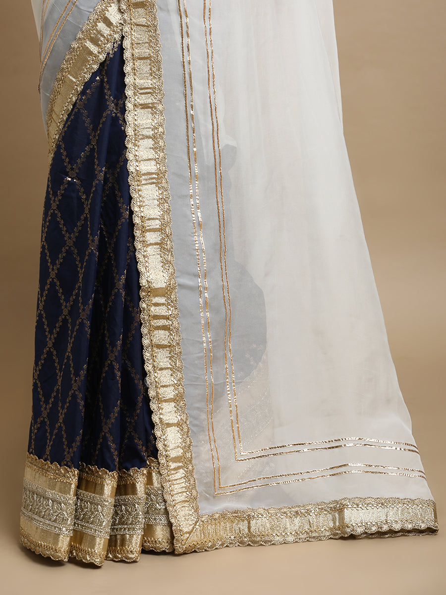 Ahalya x Tyohaar Saree, in White Viscose Organza & Viscose Polyester, made for party & festive (view 2).