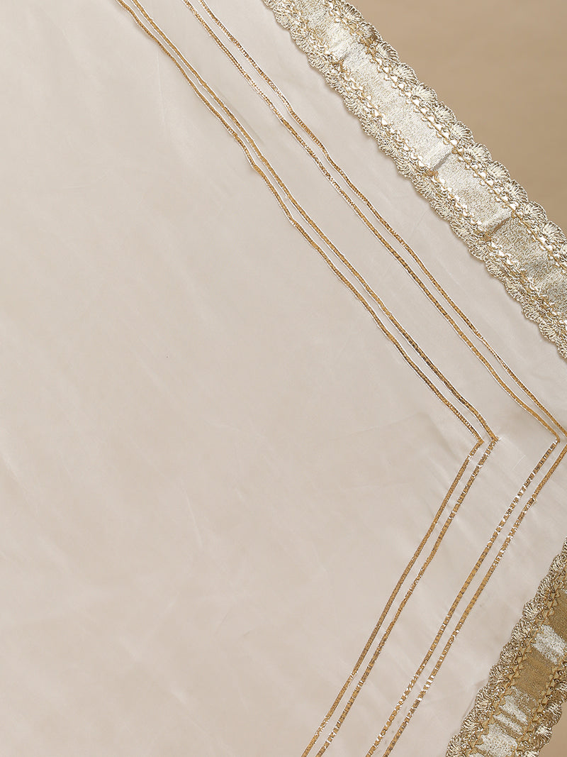 Ahalya x Tyohaar | Navy & White Vine Mesh Brocade Saree With Heavy Zari Designer Lace-Binks