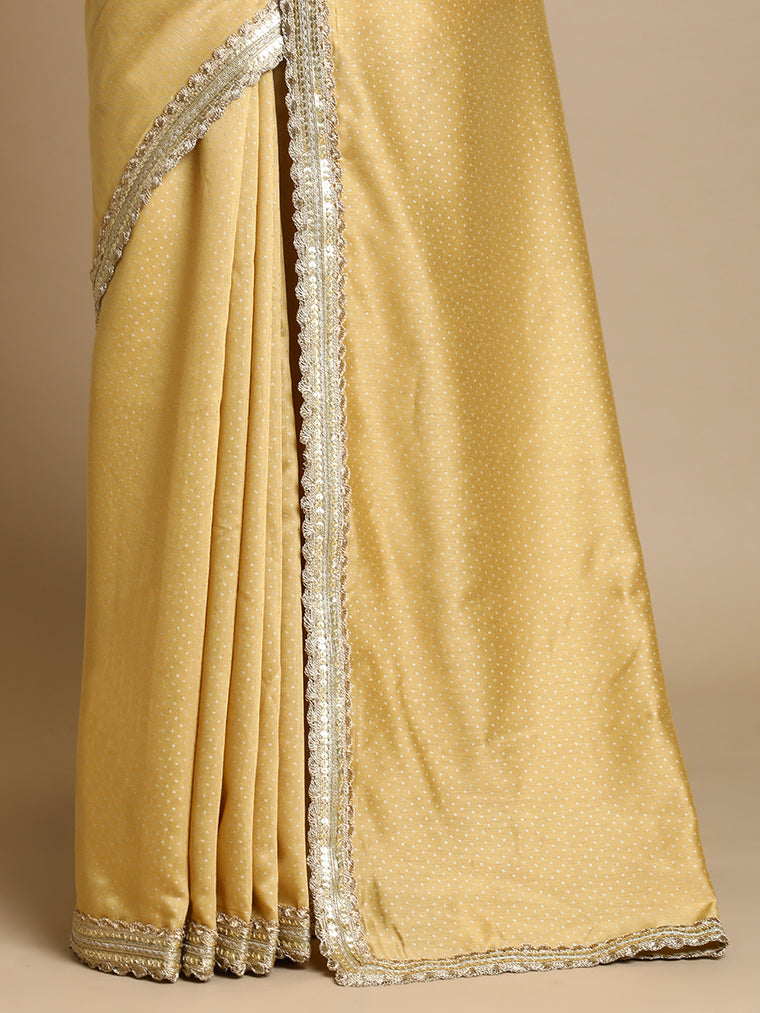 Anwesha x Tyohaar Saree, in Gold Chandheri, made for party & festive (view 2).