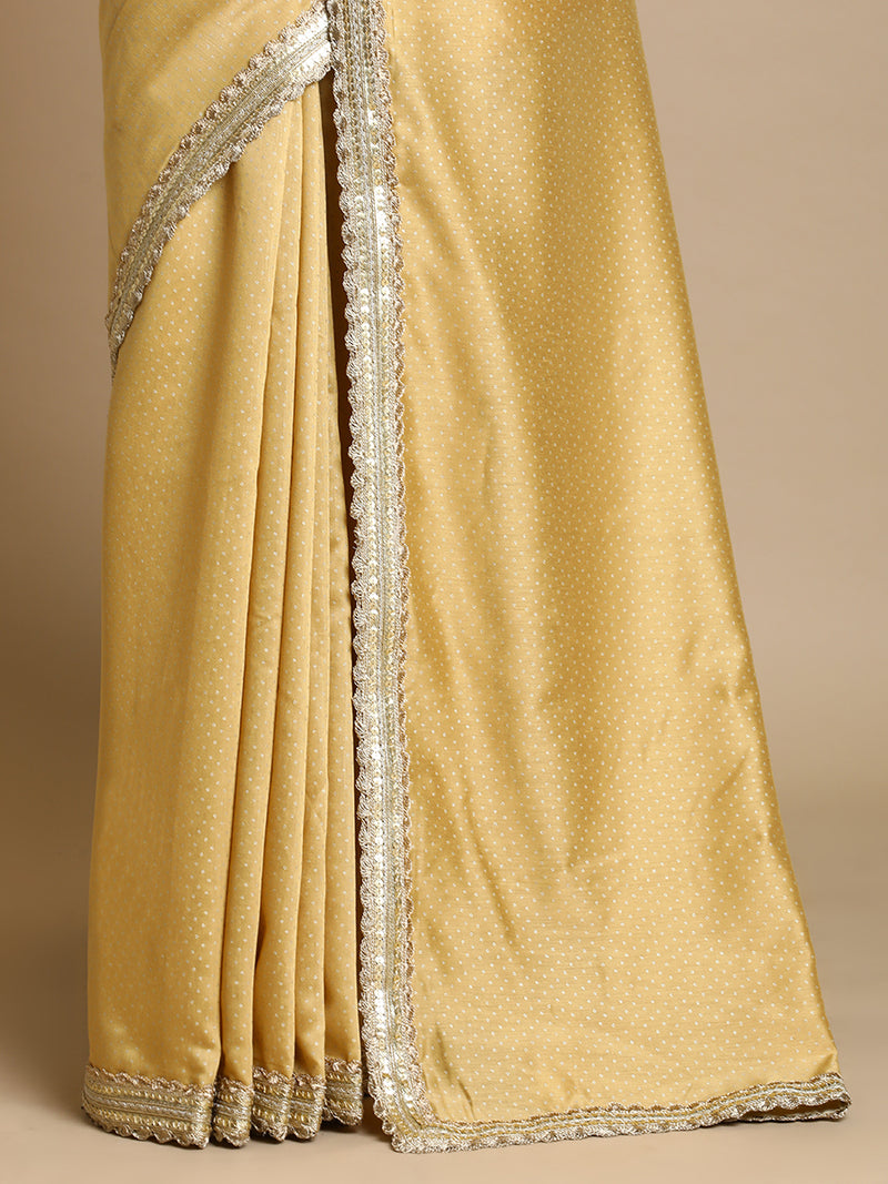 Anwesha x Tyohaar | Gold Foil Chandheri Saree With Designer Embroidered Lace-Binks