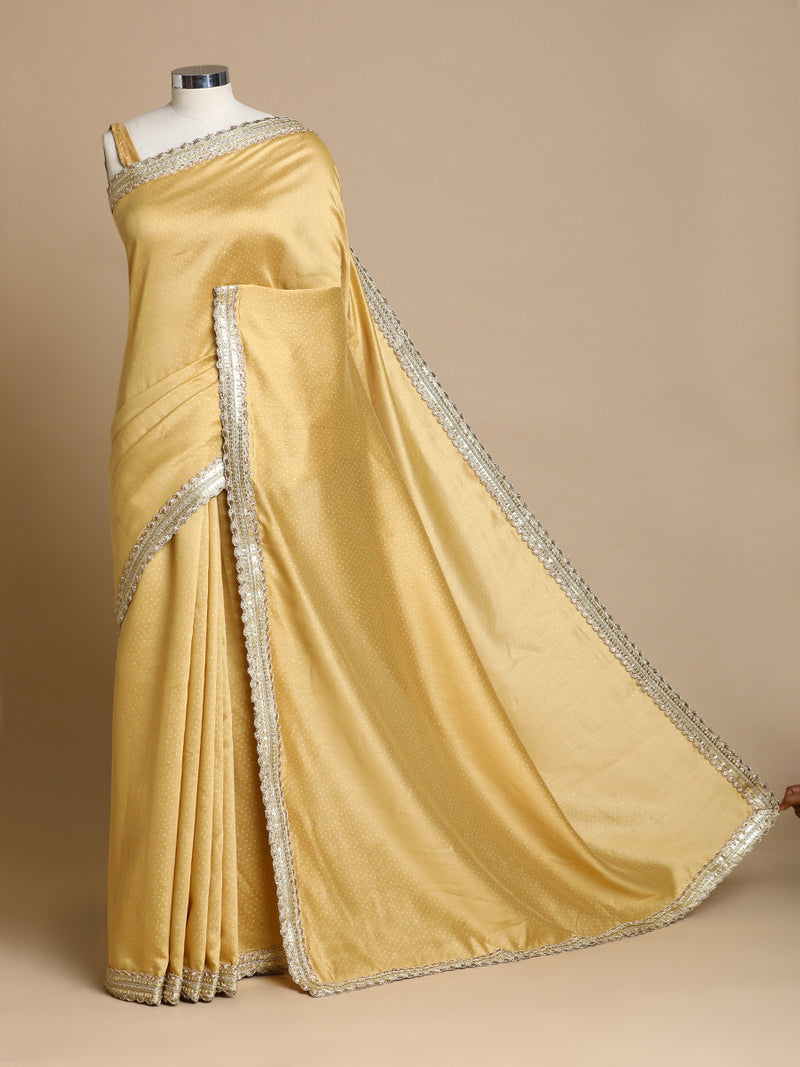 Anwesha x Tyohaar | Gold Foil Chandheri Saree With Designer Embroidered Lace-Binks