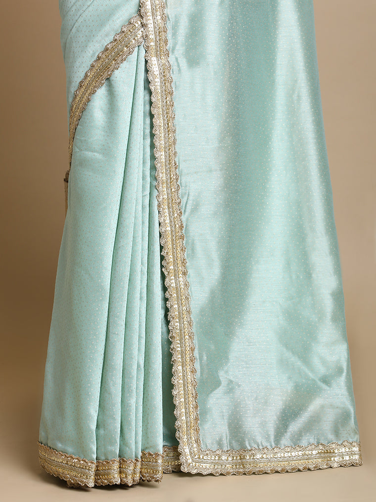 Anwesha x Tyohaar Saree, in Green Chandheri, made for party & festive (view 2).