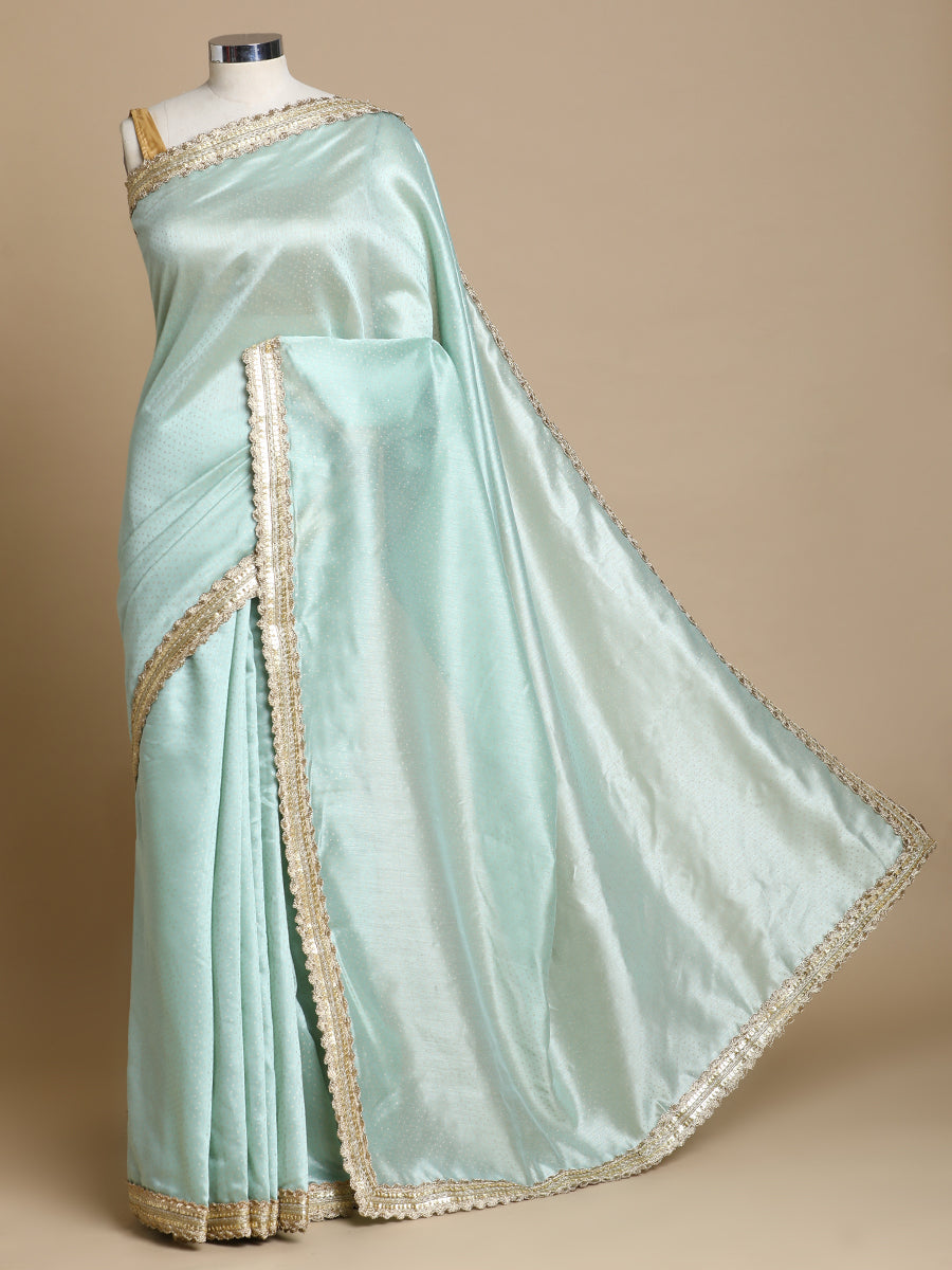 Anwesha x Tyohaar Saree, in Green Chandheri, made for party & festive (view 3).