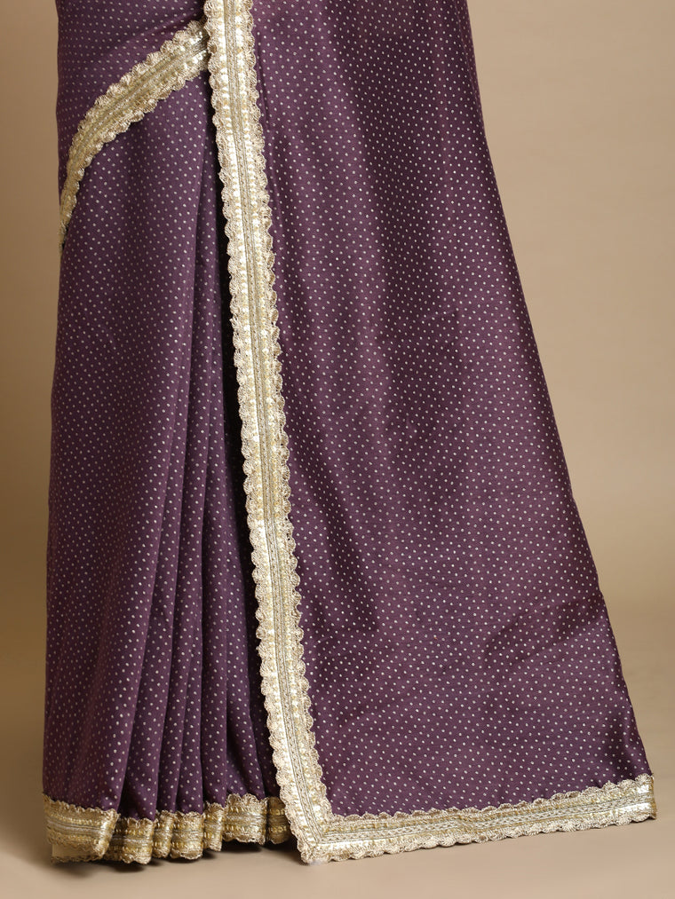 Anwesha x Tyohaar Saree, in Purple Chandheri, made for party & festive (view 2).