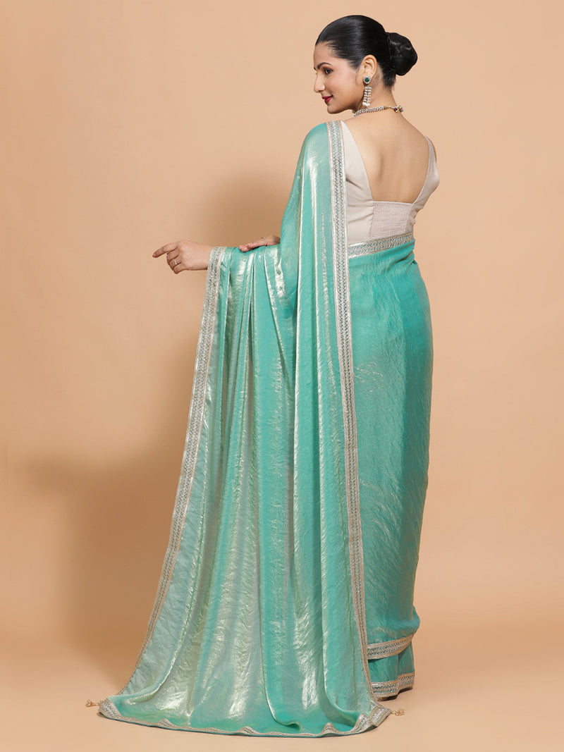 Helen x Tyohaar | Golden Green Tissue Ready-to-Wear One Minute Saree-Binks