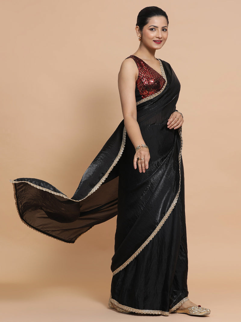 Jhilmil x Tyohaar | Black Dual Toned Tissue Fabric Ready-to-Wear One Minute Saree-Binks