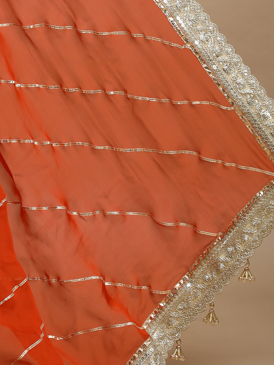 Kalindi x Tyohaar Saree, in Orange Viscose Organza, made for party & festive (view 5).