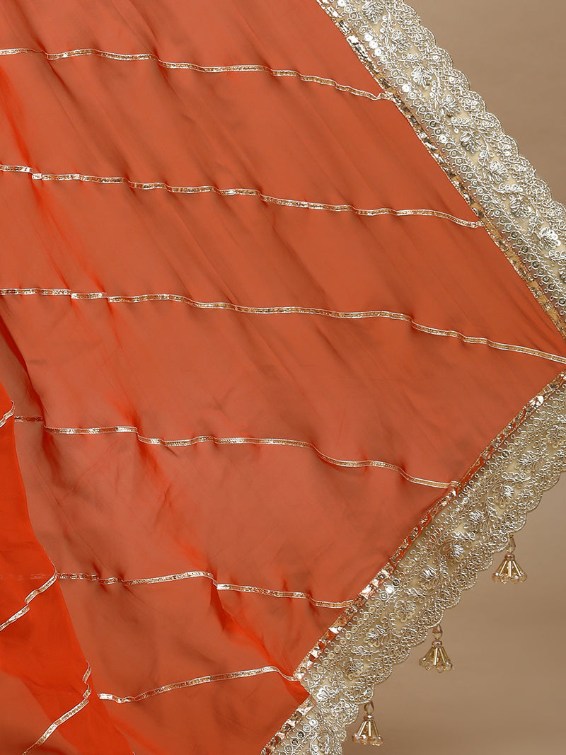 Kalindi x Tyohaar | Candy Orange Viscose Organza Saree With Handcrafted Geometric Gota Work-Binks