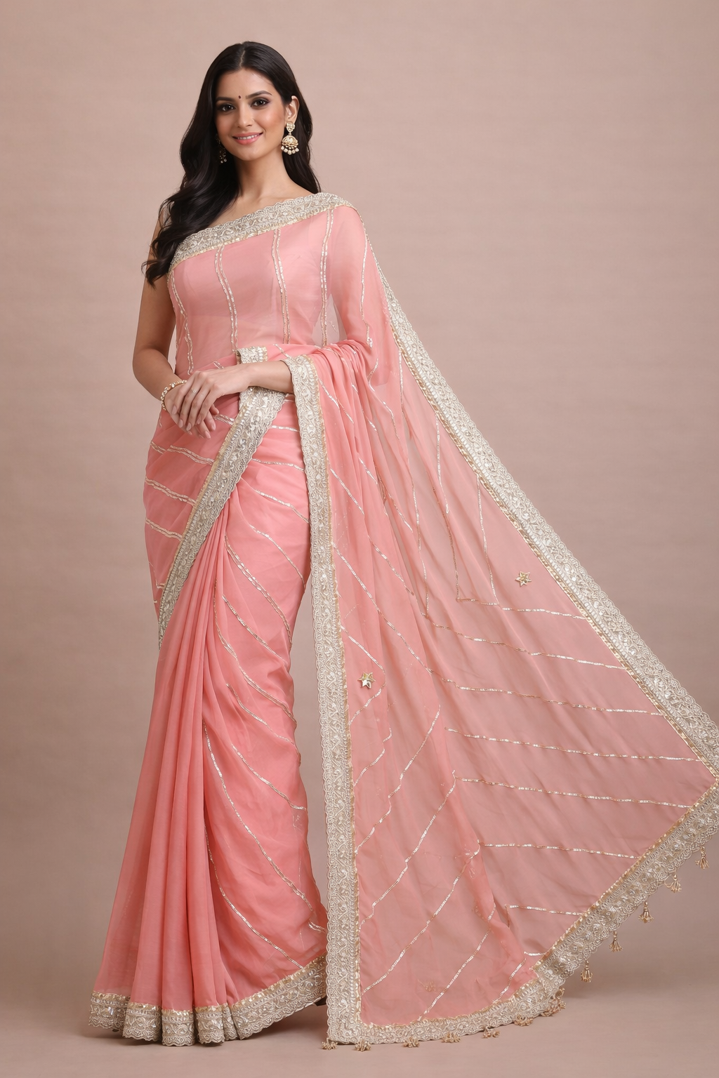 Kalindi x Tyohaar Saree, in Pink Viscose Organza, made for party & festive.