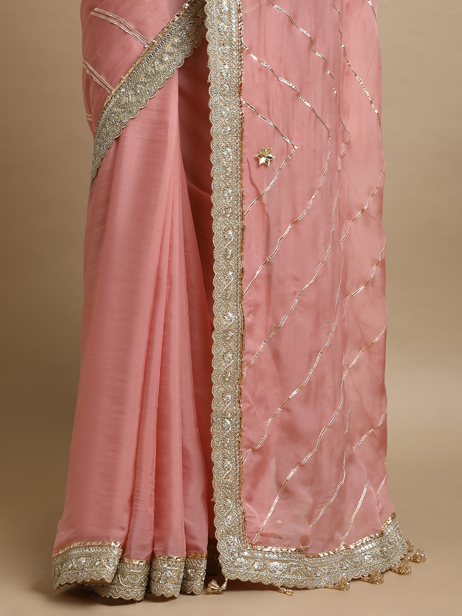 Kalindi x Tyohaar Saree, in Pink Viscose Organza, made for party & festive (view 2).
