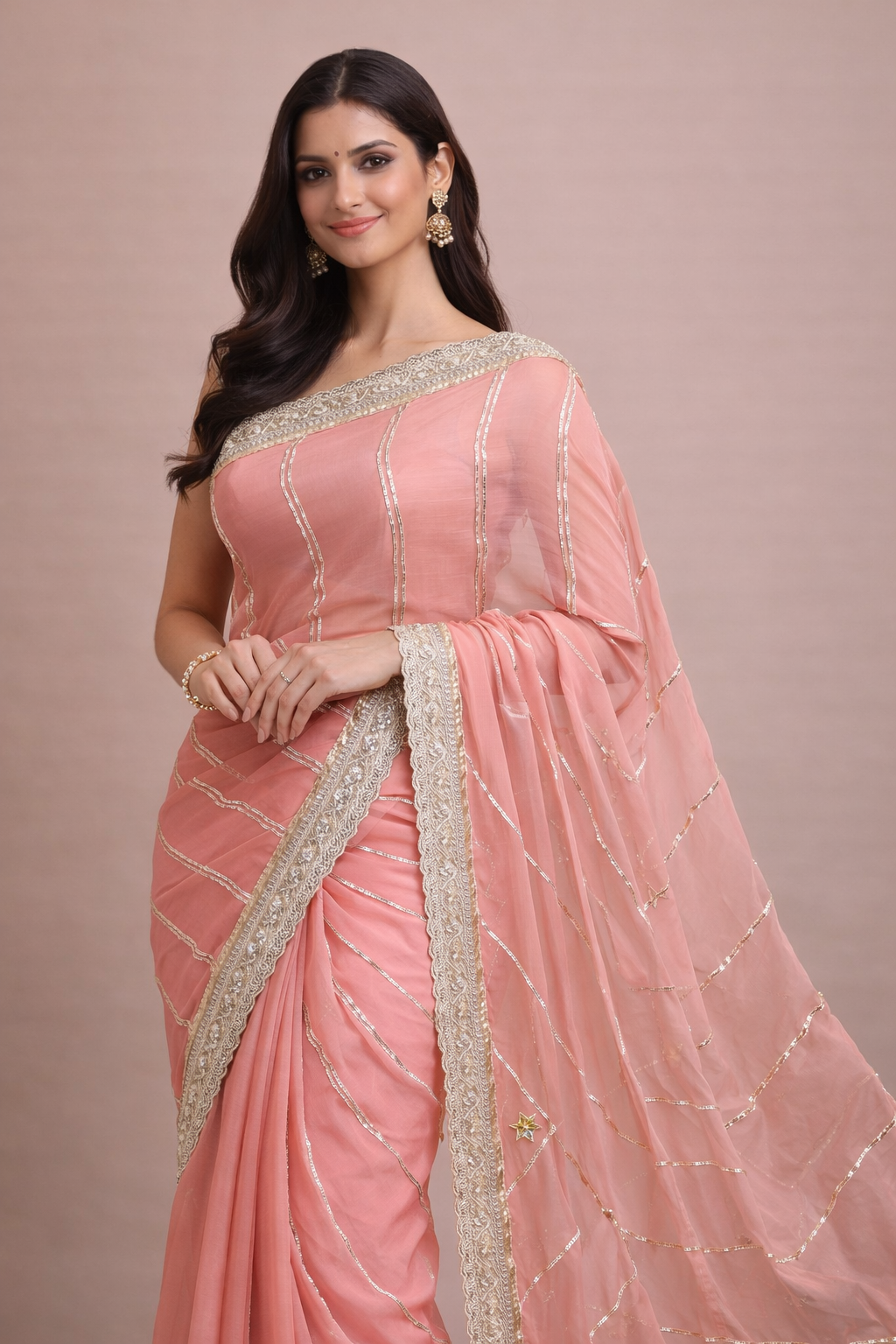 Kalindi x Tyohaar Saree, in Pink Viscose Organza, made for party & festive (view 7).