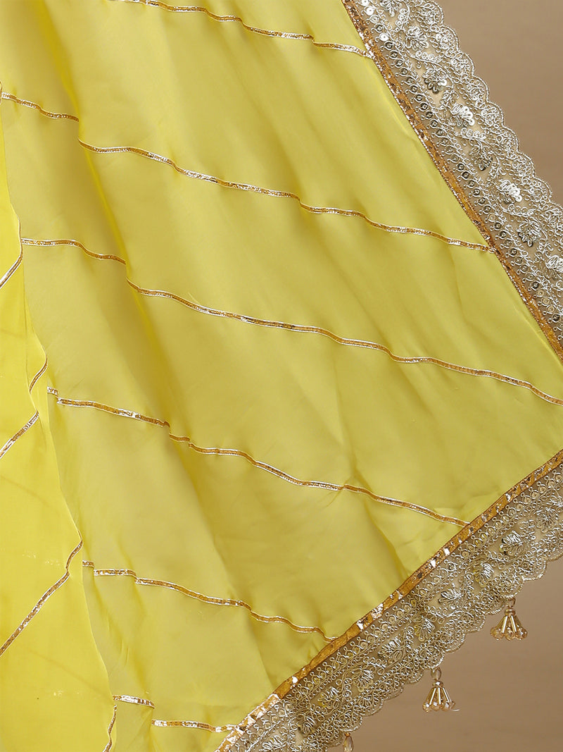 Kalindi x Tyohaar | Lumina Yellow Viscose Organza Saree With Handcrafted Geometric Gota Work-Binks