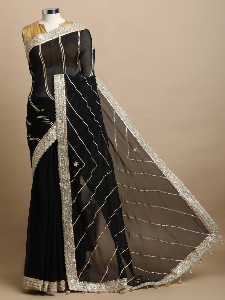 Kalindi x Tyohaar Saree, in Black Viscose Organza, made for party & festive (view 3).