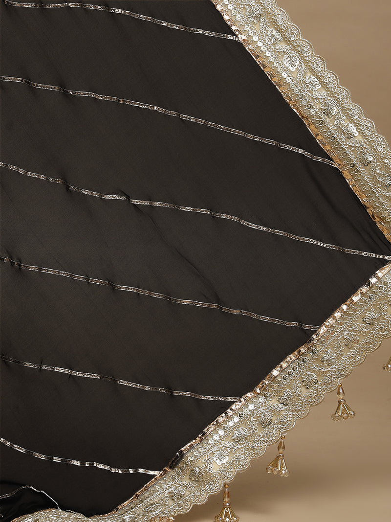 Kalindi x Tyohaar | Mystic Black Viscose Organza Saree With Handcrafted Geometric Gota Work-Binks