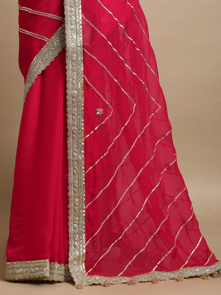 Kalindi x Tyohaar Saree, in Pink Viscose Organza, made for party & festive (view 2).