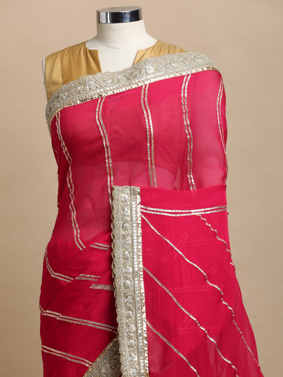 Kalindi x Tyohaar Saree, in Pink Viscose Organza, made for party & festive (view 5).