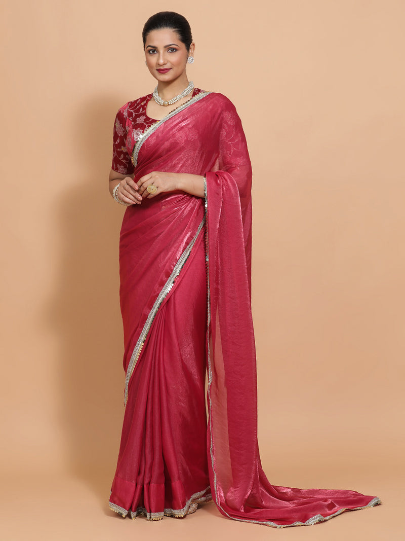 Monica x Tyohaar | Blush Pink Tissue Ready-to-Wear One Minute Saree-Binks