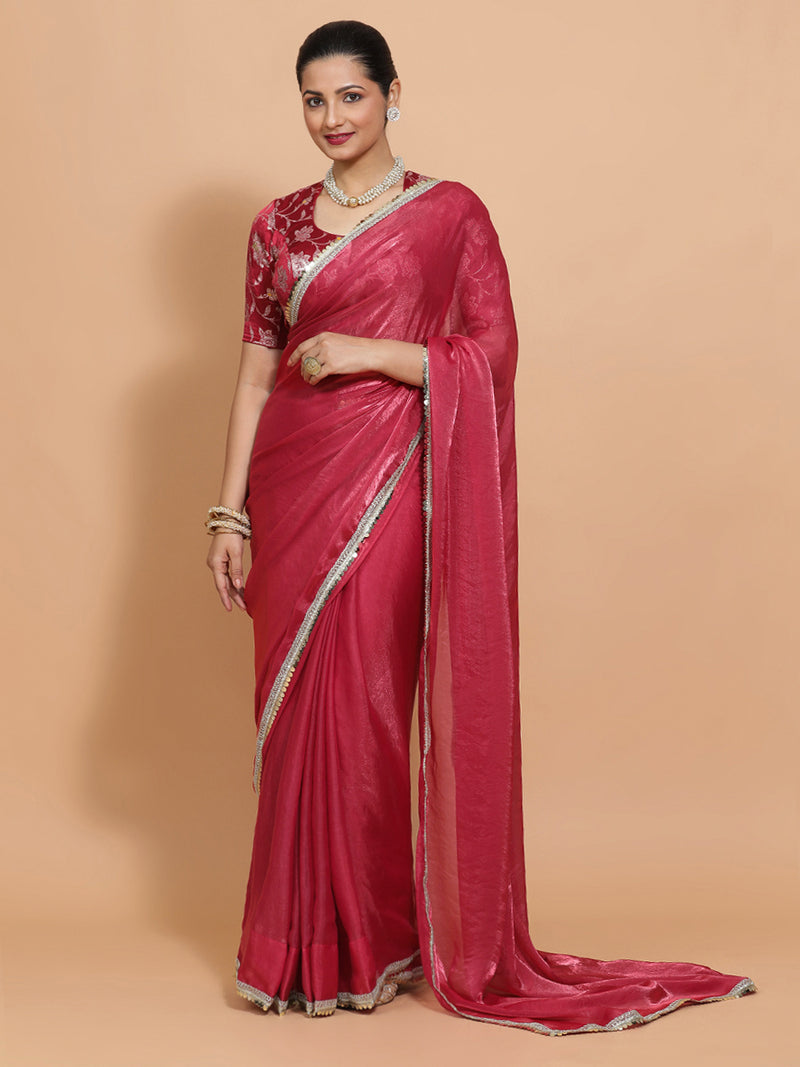 Monica x Tyohaar | Blush Pink Tissue Ready-to-Wear One Minute Saree-Binks