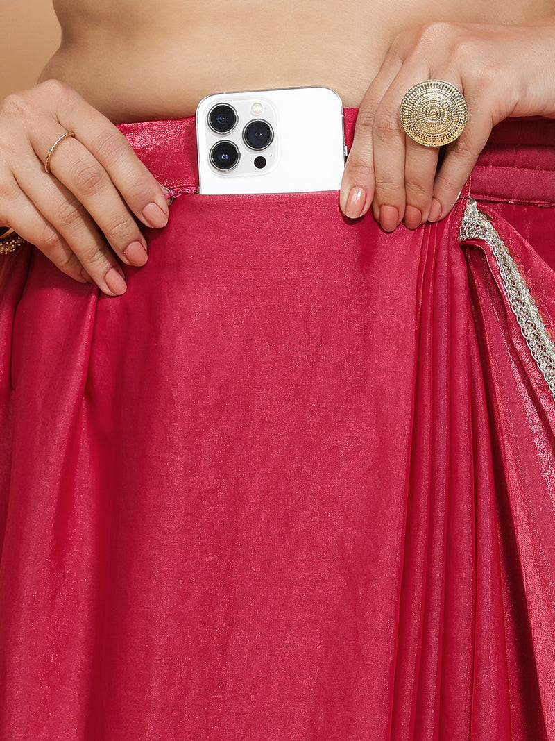 Monica x Tyohaar | Blush Pink Tissue Ready-to-Wear One Minute Saree-Binks