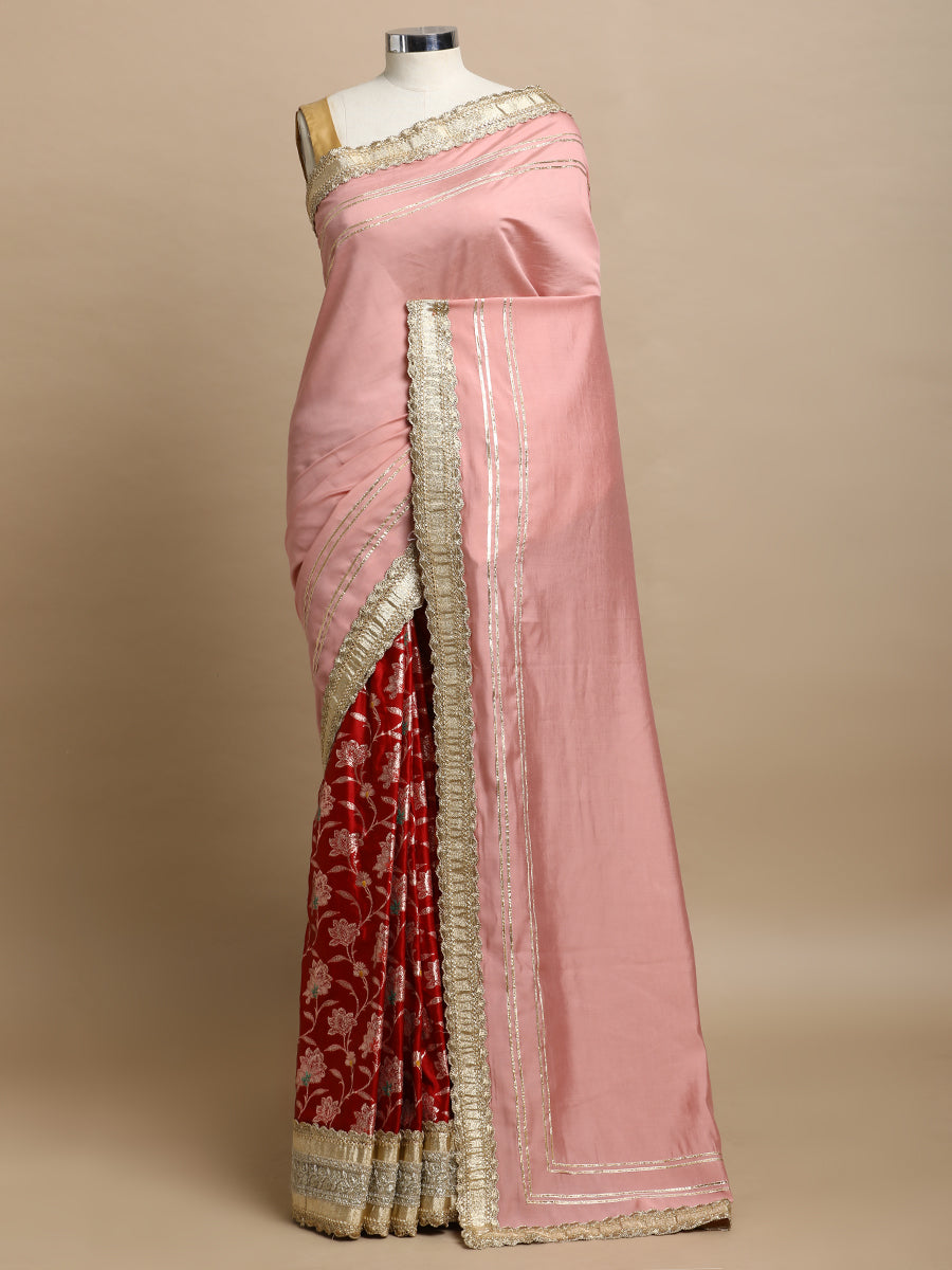 Nishita x Tyohaar Saree, in Pink Viscose Satin & Polyester Viscose, made for party & festive.