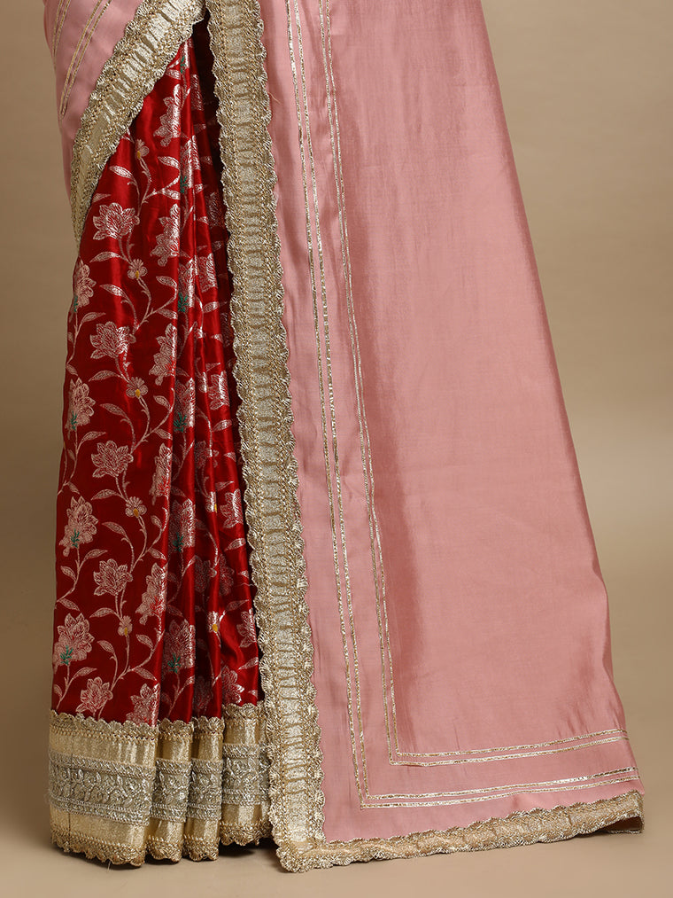 Nishita x Tyohaar Saree, in Pink Viscose Satin & Polyester Viscose, made for party & festive (view 2).