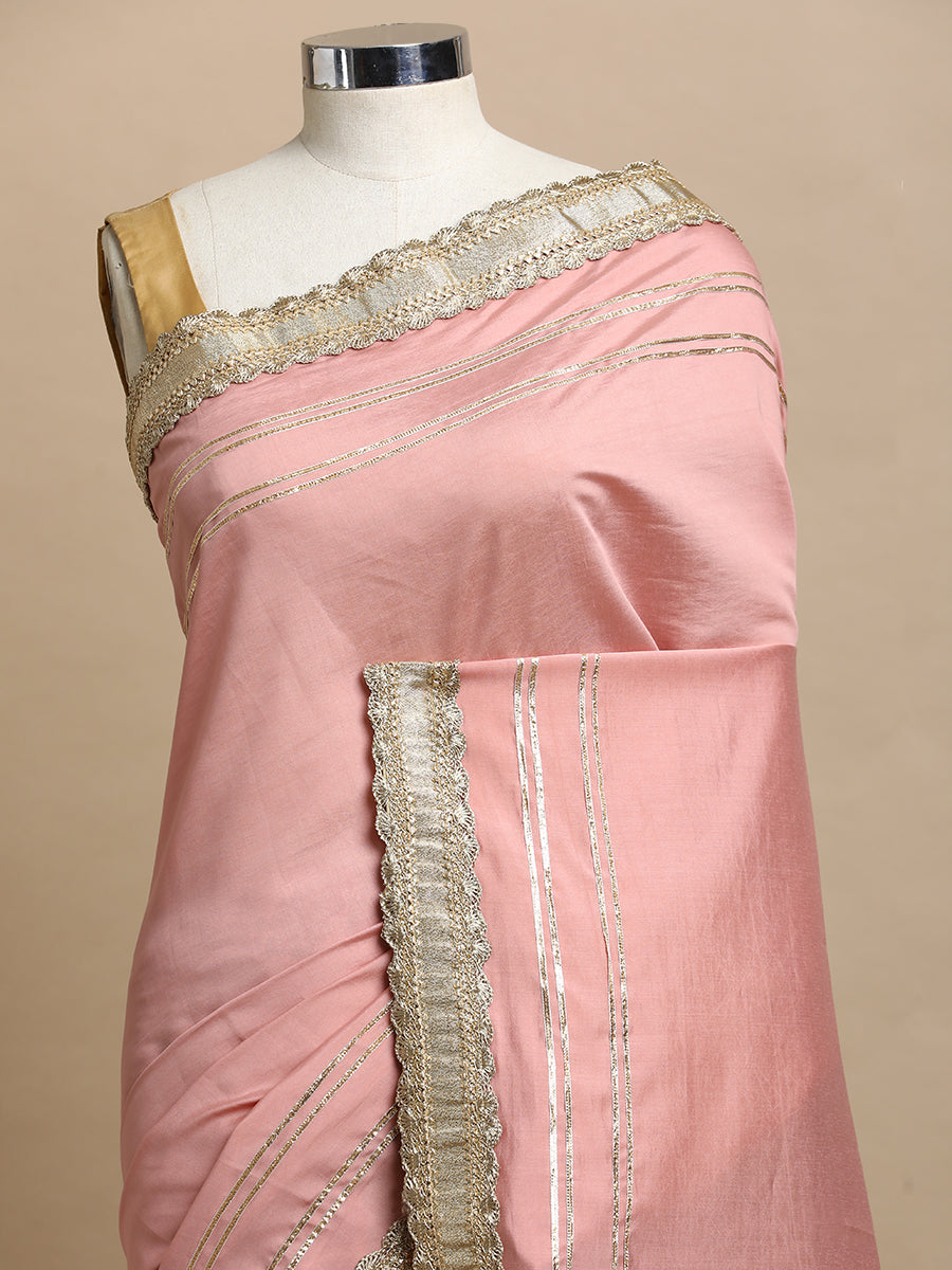 Nishita x Tyohaar Saree, in Pink Viscose Satin & Polyester Viscose, made for party & festive (view 4).