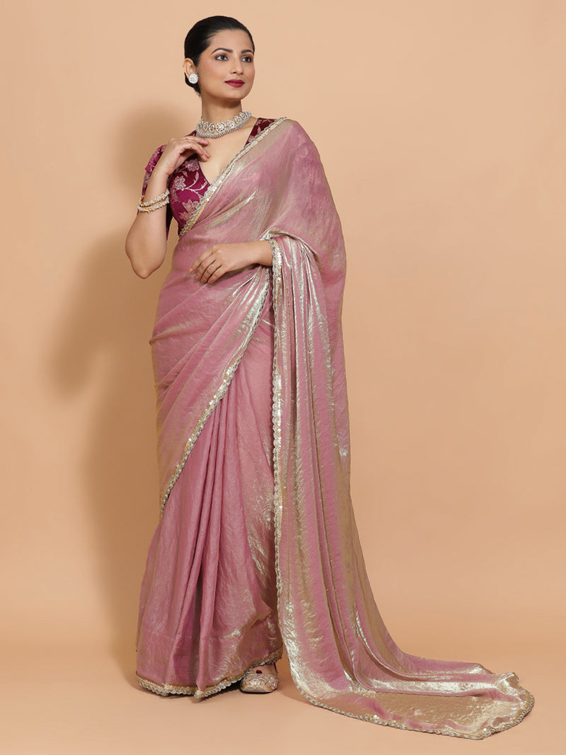 Noor x Tyohaar | Silken Lavender Tissue Ready-to-Wear One Minute Saree-Binks