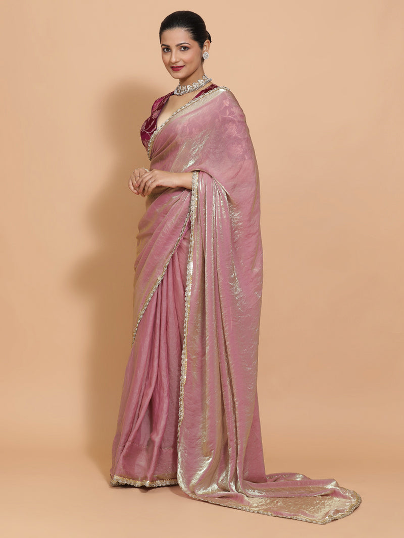 Noor x Tyohaar | Silken Lavender Tissue Ready-to-Wear One Minute Saree-Binks