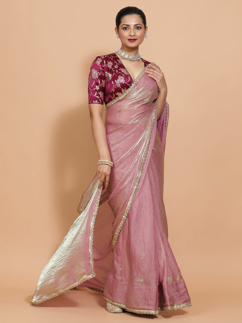 Noor x Tyohaar | Silken Lavender Tissue Ready-to-Wear One Minute Saree-Binks