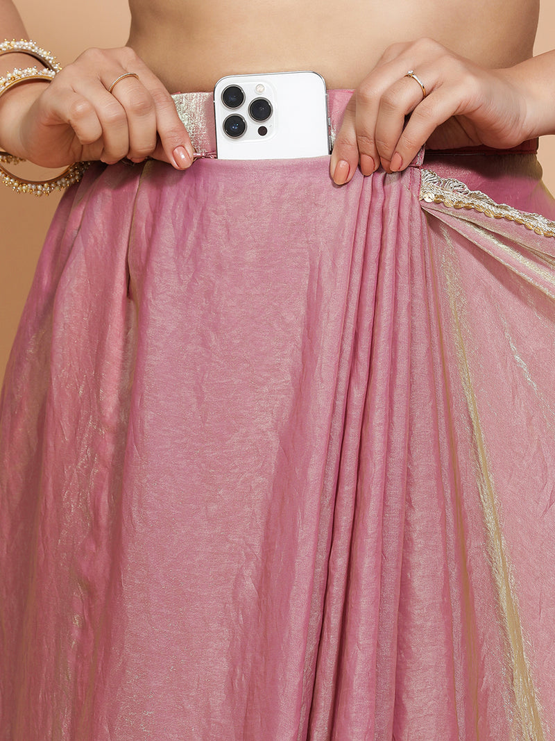 Noor x Tyohaar | Silken Lavender Tissue Ready-to-Wear One Minute Saree-Binks