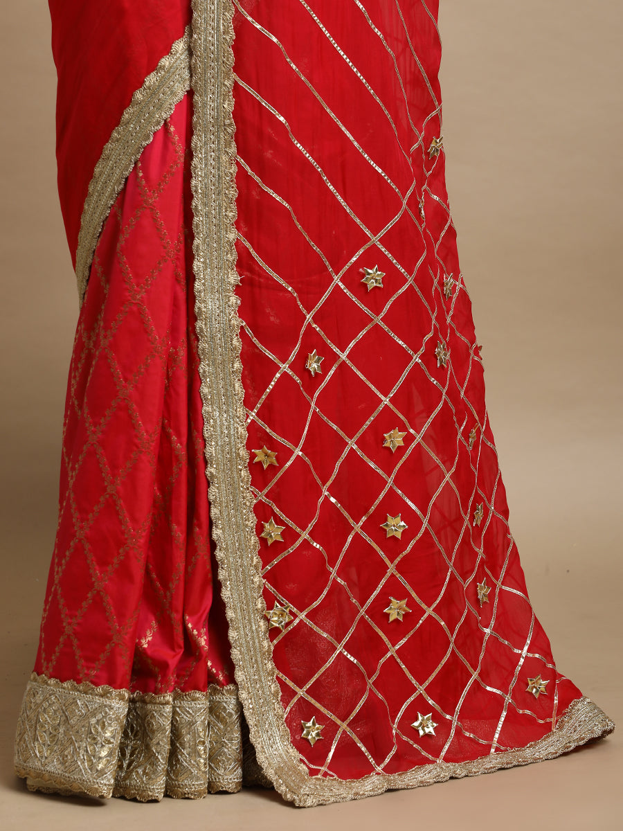 Rajeshwari x Tyohaar Saree, in Red Viscose Organza & Viscose Polyester, made for party & festive (view 2).