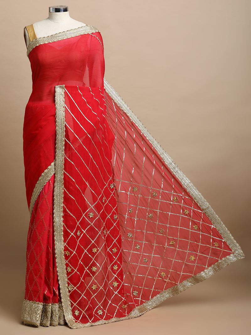 Rajeshwari x Tyohaar | Rose Pink Vine Mesh Brocade Heritage Bridal Gota Work Pallu Saree-Binks