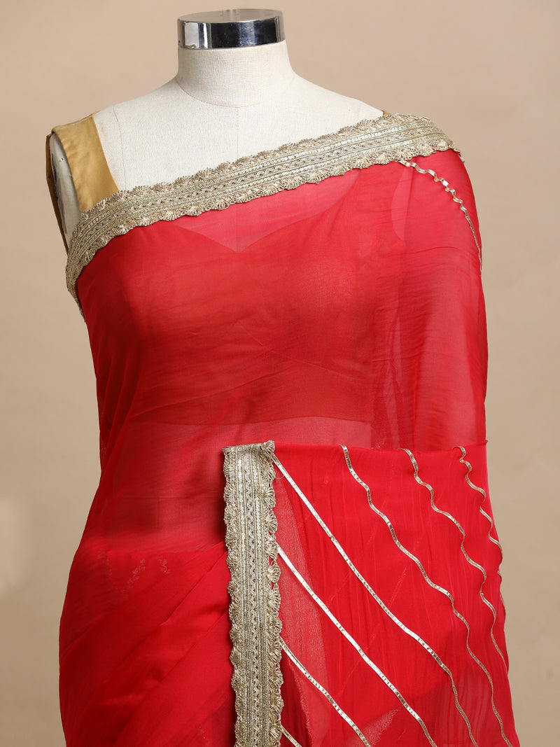 Rajeshwari x Tyohaar | Rose Pink Vine Mesh Brocade Heritage Bridal Gota Work Pallu Saree-Binks
