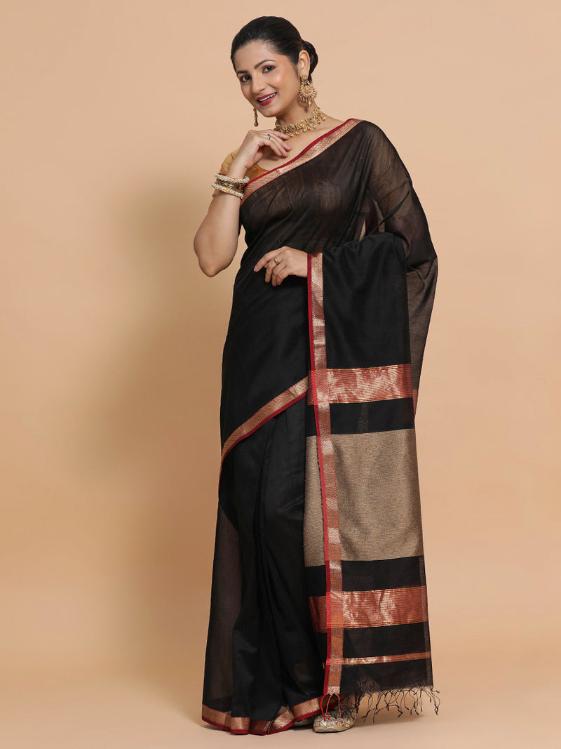 Maheshwari Black Saree with Kosa pallu-Binks