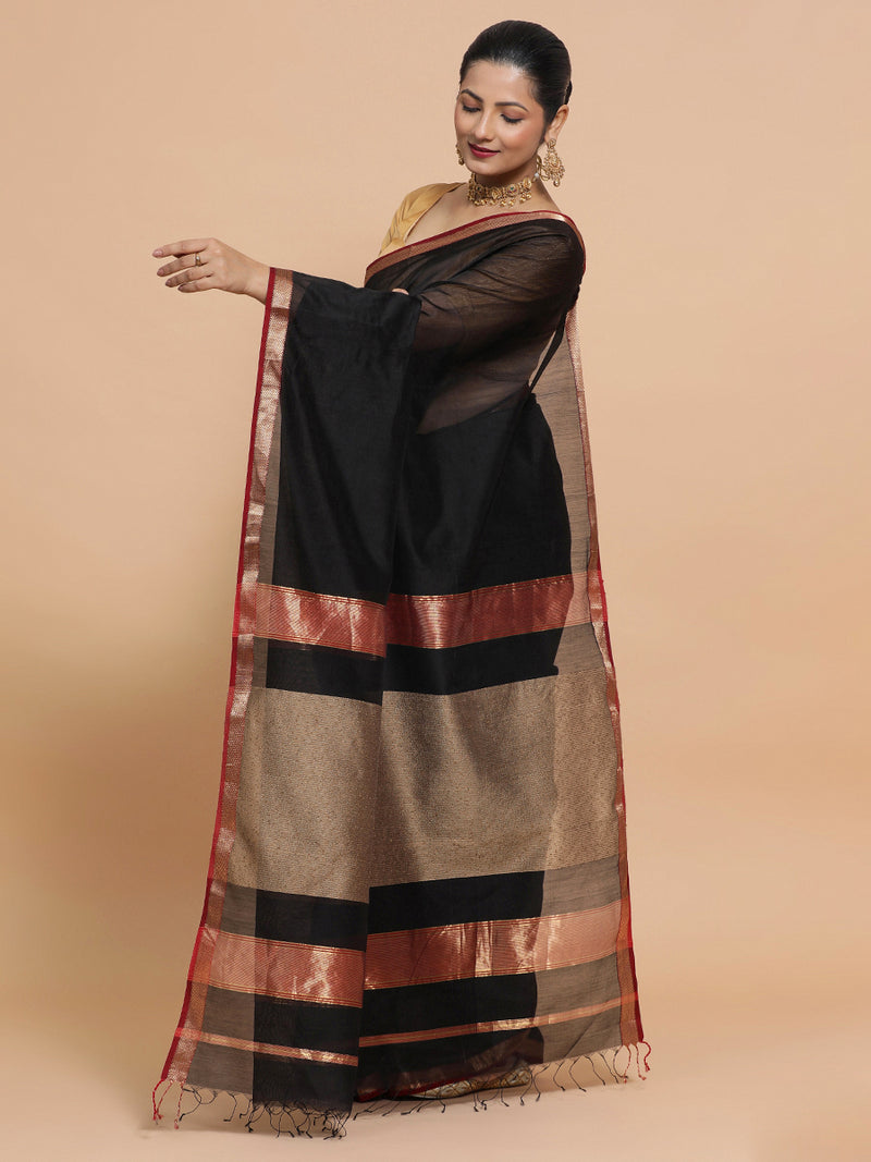 Maheshwari Black Saree with Kosa pallu-Binks