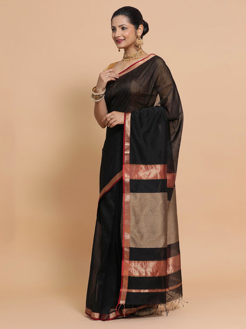Maheshwari Black Saree with Kosa pallu-Binks
